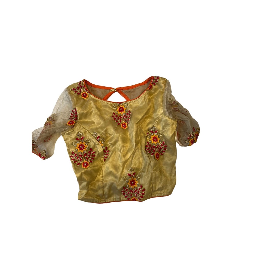 Gold Silk Like See Through Sleeve Top Girls S